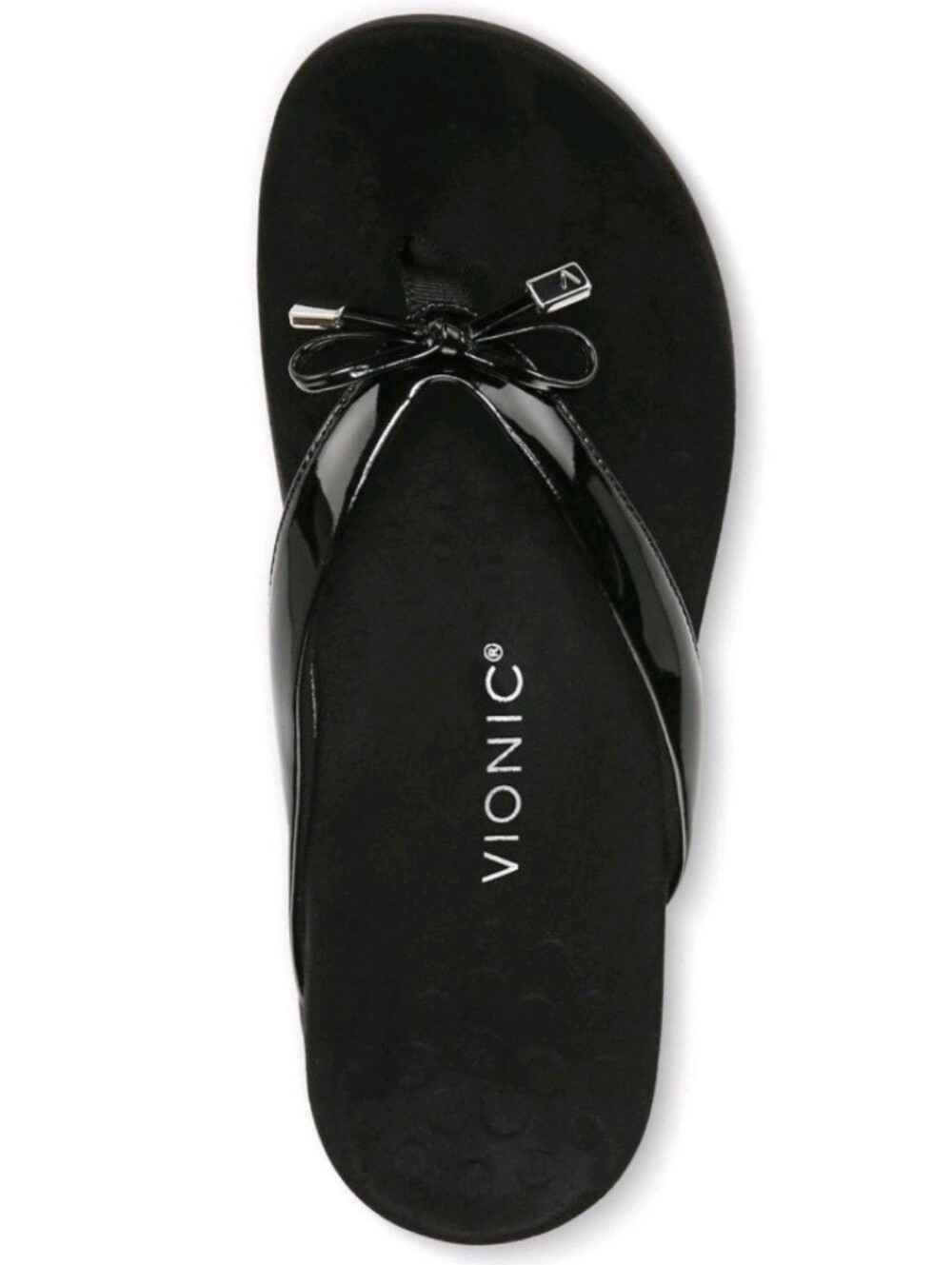 Vionic Black Patent Bow Thong Ortho Sandal Size 10
